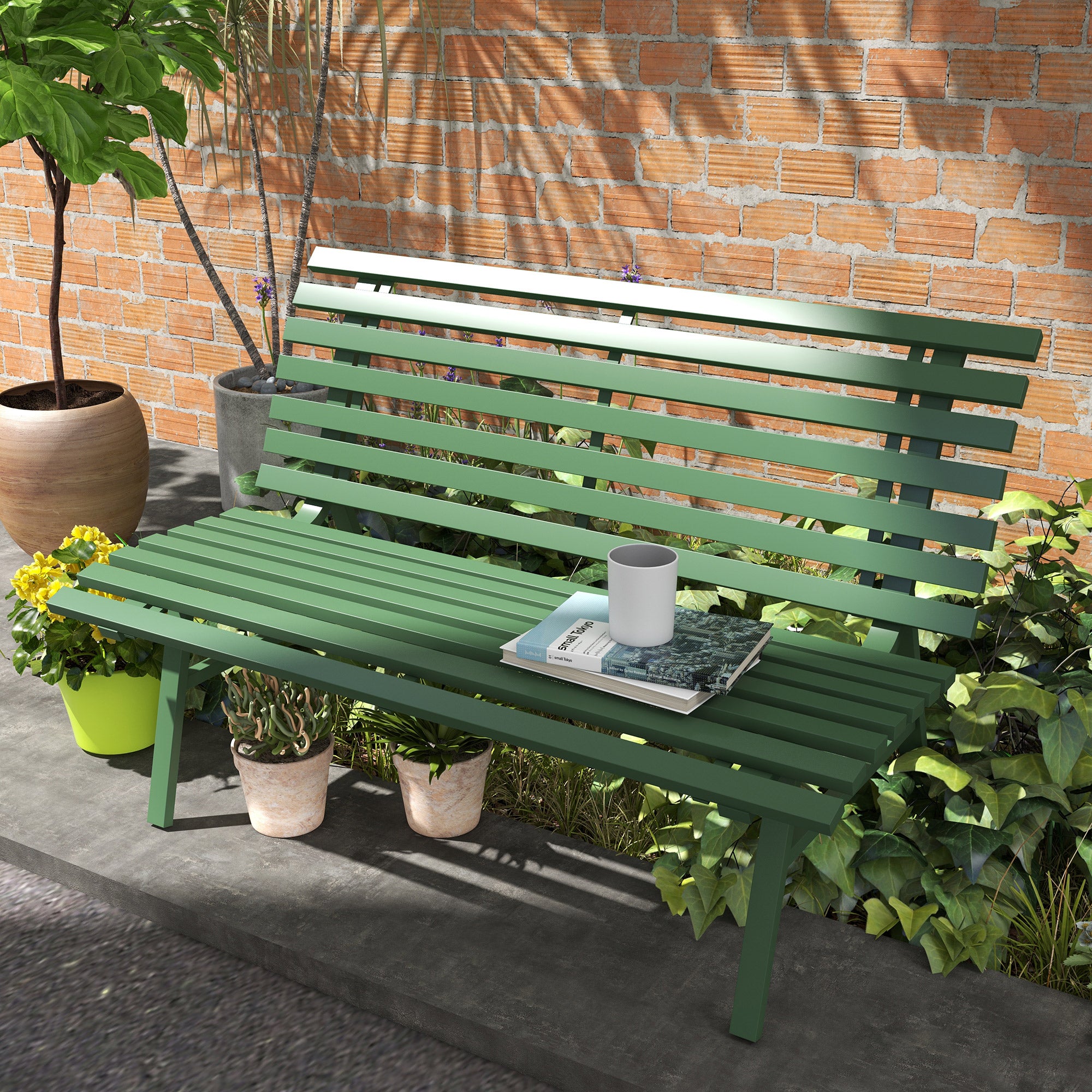 2-Seater Aluminum Garden Bench, Weatherproof Bench, UV-Resistant Garden Furniture with Slatted Design, Park Bench 240kg Load Capacity, Balcony Bench for Balcony Terrace, Garden, 123x67x79cm, Green