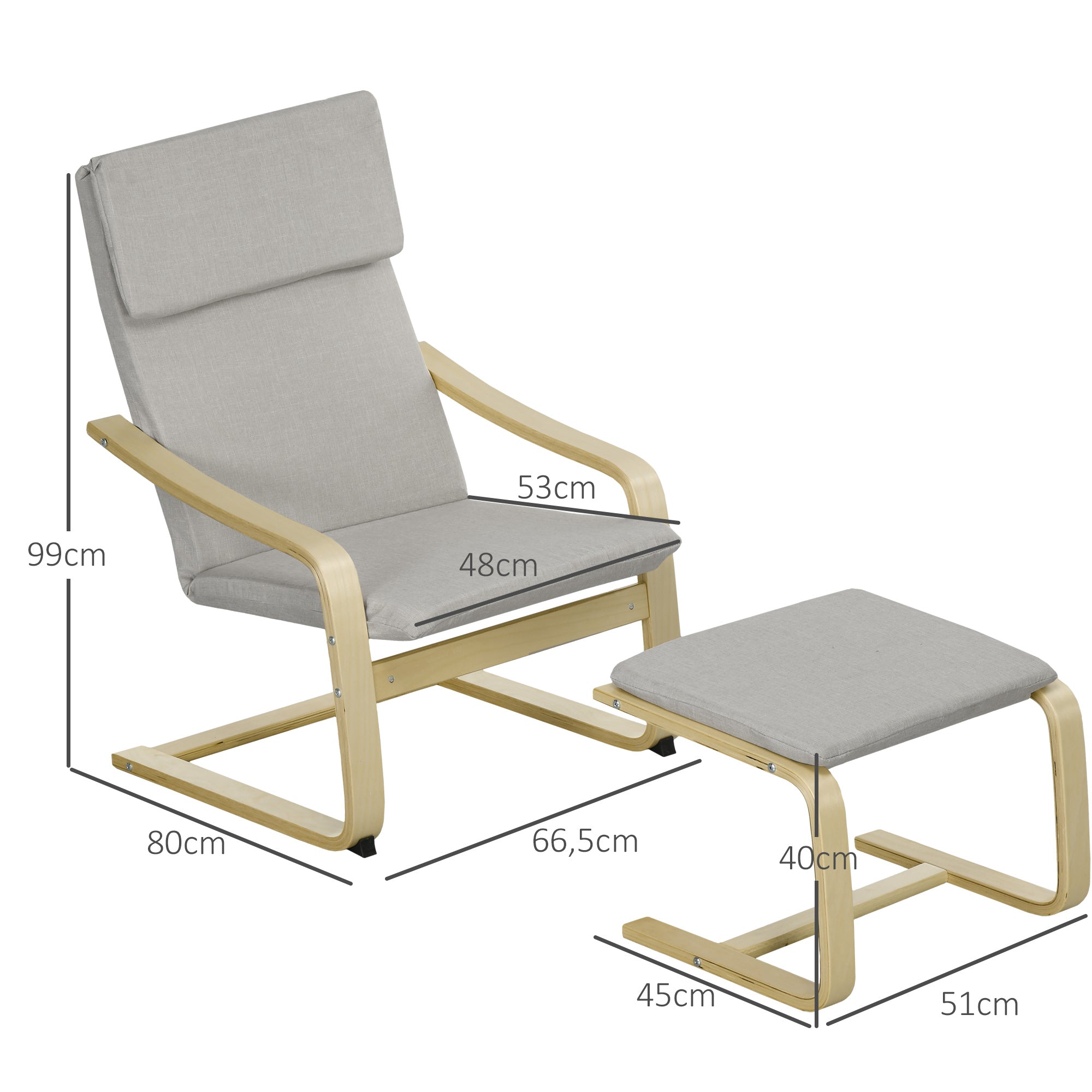 Recliner with Footstool, Lounge Chair with Ottoman, Reading Chair, Recliner with Armrest, Rocking Chair, Reclining Chair with Linen Cover for Living Room, Balcony, Hallway, Light Gray 66.5 x 80 x 99 cm