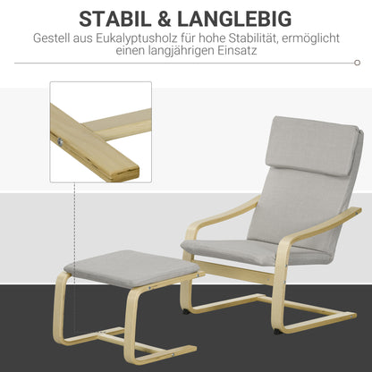 Recliner with Footstool, Lounge Chair with Ottoman, Reading Chair, Recliner with Armrest, Rocking Chair, Reclining Chair with Linen Cover for Living Room, Balcony, Hallway, Light Gray 66.5 x 80 x 99 cm