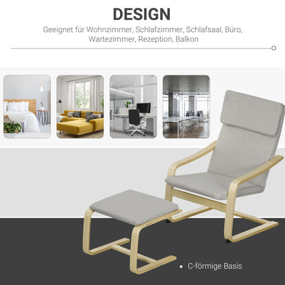 Recliner with Footstool, Lounge Chair with Ottoman, Reading Chair, Recliner with Armrest, Rocking Chair, Reclining Chair with Linen Cover for Living Room, Balcony, Hallway, Light Gray 66.5 x 80 x 99 cm