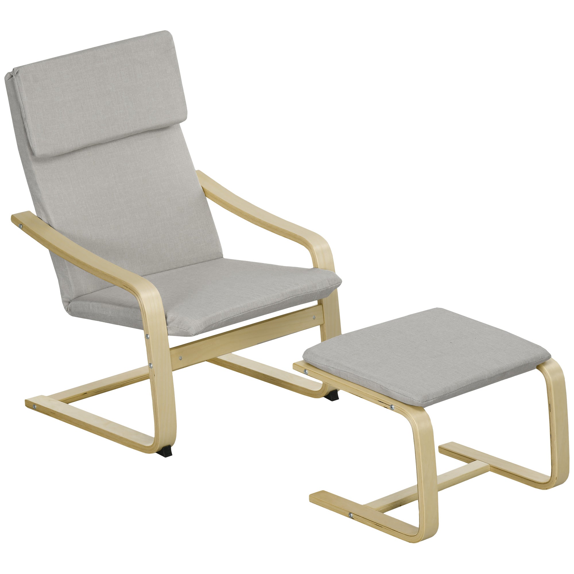 Recliner with Footstool, Lounge Chair with Ottoman, Reading Chair, Recliner with Armrest, Rocking Chair, Reclining Chair with Linen Cover for Living Room, Balcony, Hallway, Light Gray 66.5 x 80 x 99 cm