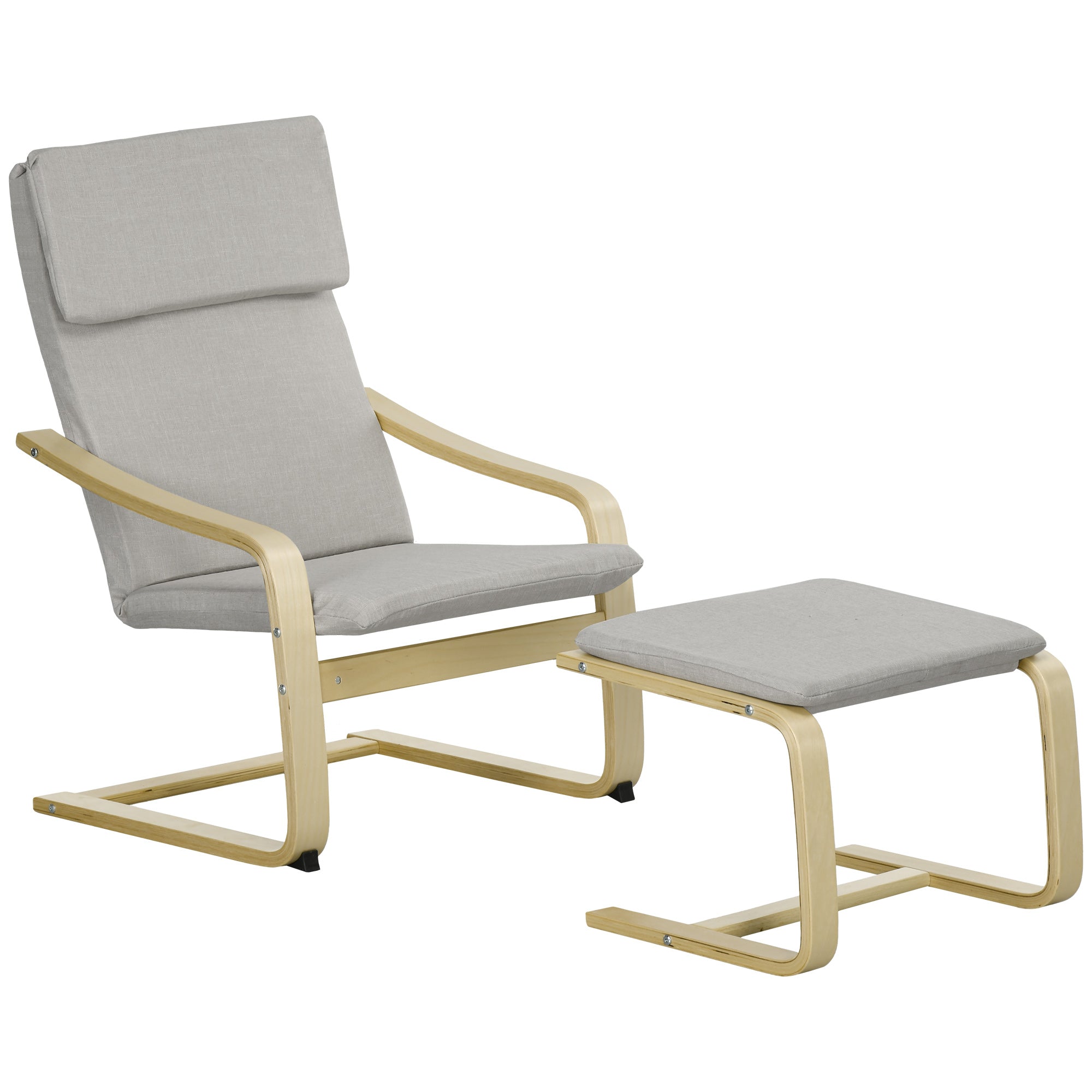 Recliner with Footstool, Lounge Chair with Ottoman, Reading Chair, Recliner with Armrest, Rocking Chair, Reclining Chair with Linen Cover for Living Room, Balcony, Hallway, Light Gray 66.5 x 80 x 99 cm