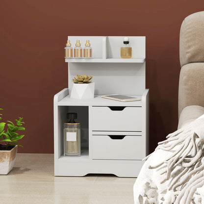 bedside table, side table with 2 drawers, open compartment, nightstand, bedside cabinet for bedroom, living room, White, 40 x 30 x 60 cm