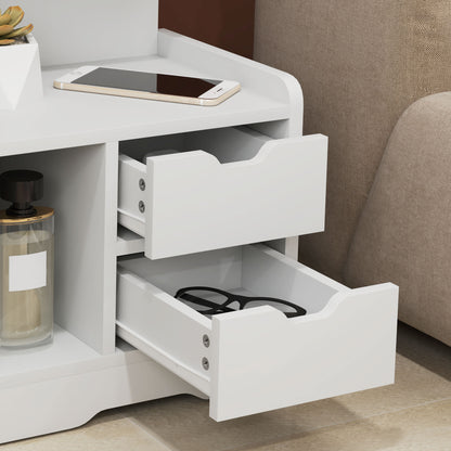 bedside table, side table with 2 drawers, open compartment, nightstand, bedside cabinet for bedroom, living room, White, 40 x 30 x 60 cm
