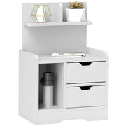 bedside table, side table with 2 drawers, open compartment, nightstand, bedside cabinet for bedroom, living room, White, 40 x 30 x 60 cm