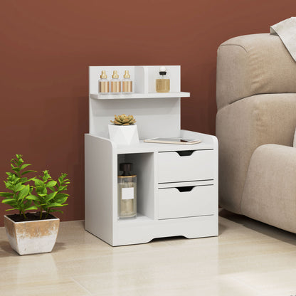 bedside table, side table with 2 drawers, open compartment, nightstand, bedside cabinet for bedroom, living room, White, 40 x 30 x 60 cm