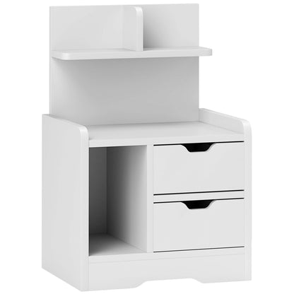 bedside table, side table with 2 drawers, open compartment, nightstand, bedside cabinet for bedroom, living room, White, 40 x 30 x 60 cm