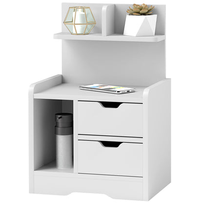 bedside table, side table with 2 drawers, open compartment, nightstand, bedside cabinet for bedroom, living room, White, 40 x 30 x 60 cm