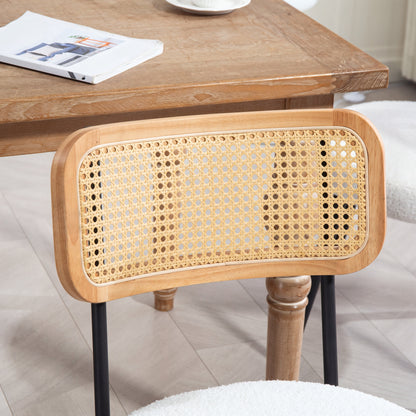 Set of 2 dining chairs kitchen bohemian chair with rattan backrest, padded seat and metal legs for living room, dining room, bedroom, white