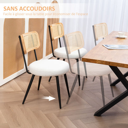 Set of 2 dining chairs kitchen bohemian chair with rattan backrest, padded seat and metal legs for living room, dining room, bedroom, white