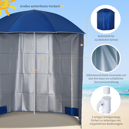 Sun Beach Umbrella Sun Protection with Side Wall Beach Polyester Blue 2.2 x H2.2m