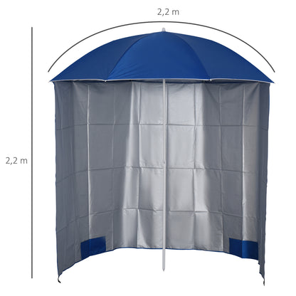 Sun Beach Umbrella Sun Protection with Side Wall Beach Polyester Blue 2.2 x H2.2m