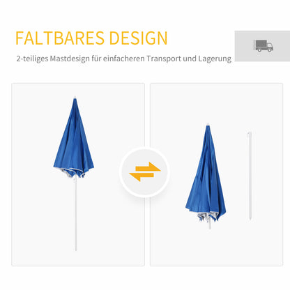 Sun Beach Umbrella Sun Protection with Side Wall Beach Polyester Blue 2.2 x H2.2m