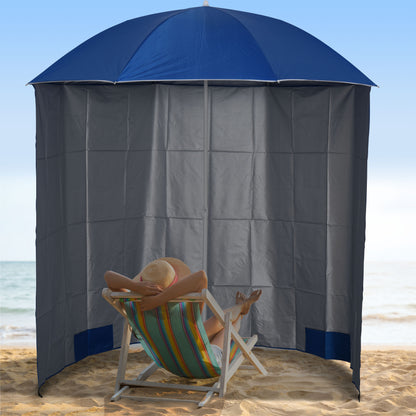 Sun Beach Umbrella Sun Protection with Side Wall Beach Polyester Blue 2.2 x H2.2m