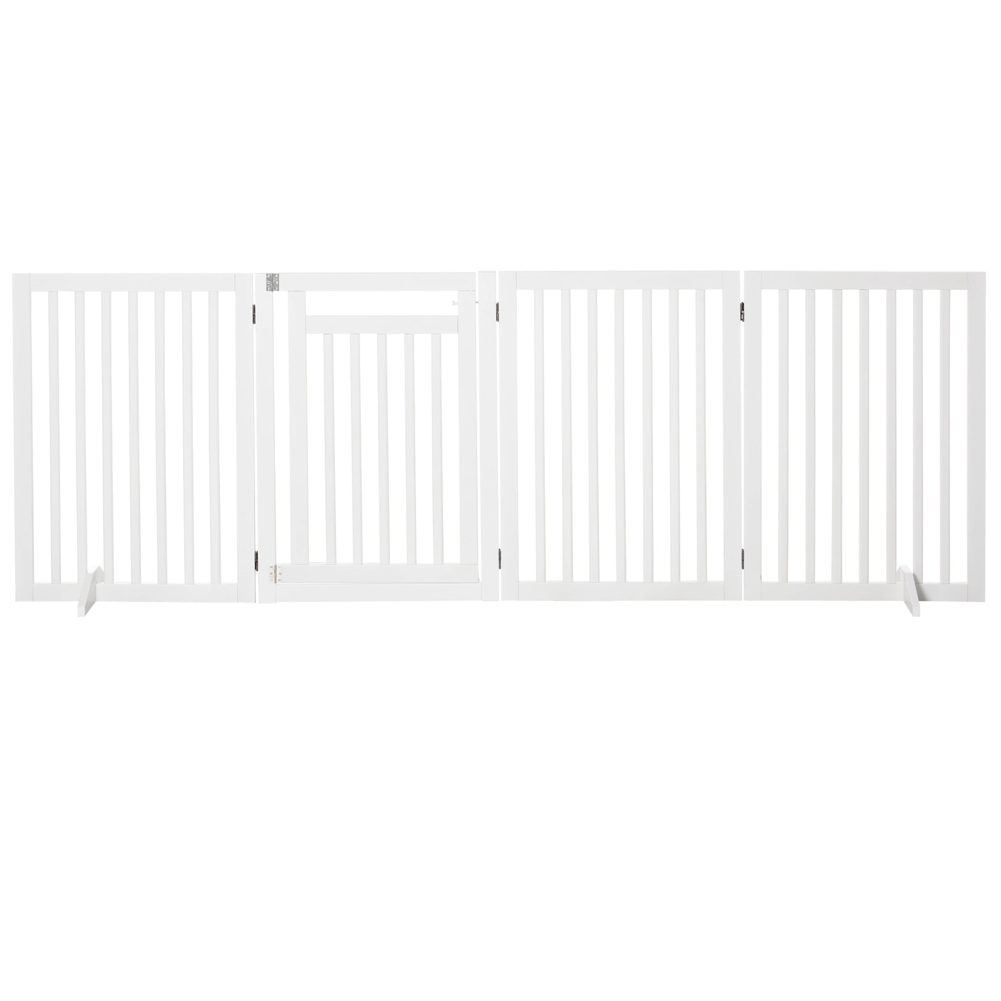 Freestanding Dog Barrier with Feet 240 x 81 cm Wooden Pet Gate Stair Barrier Door Protection Gate Stair Gate for Stairs, Doors, Kitchen, Hallway, 4 Panels, White