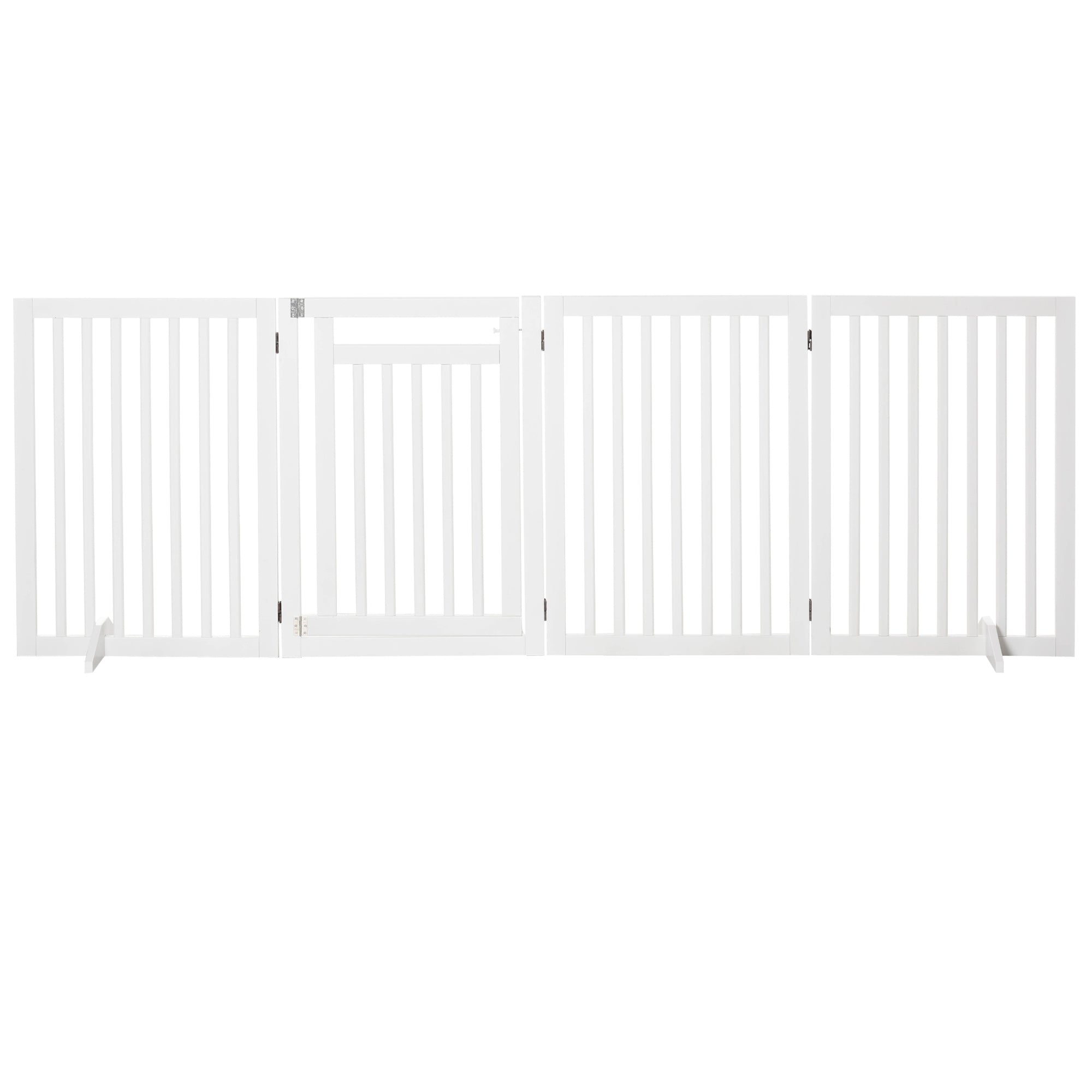 Freestanding Dog Barrier with Feet 240 x 81 cm Wooden Pet Gate Stair Barrier Door Protection Gate Stair Gate for Stairs, Doors, Kitchen, Hallway, 4 Panels, White