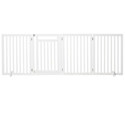 Freestanding Dog Barrier with Feet 240 x 81 cm Wooden Pet Gate Stair Barrier Door Protection Gate Stair Gate for Stairs, Doors, Kitchen, Hallway, 4 Panels, White