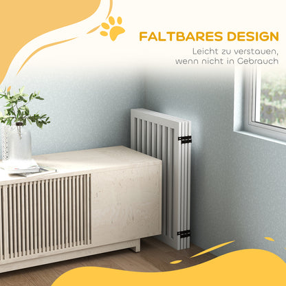 Freestanding Dog Barrier with Feet 240 x 81 cm Wooden Pet Gate Stair Barrier Door Protection Gate Stair Gate for Stairs, Doors, Kitchen, Hallway, 4 Panels, White