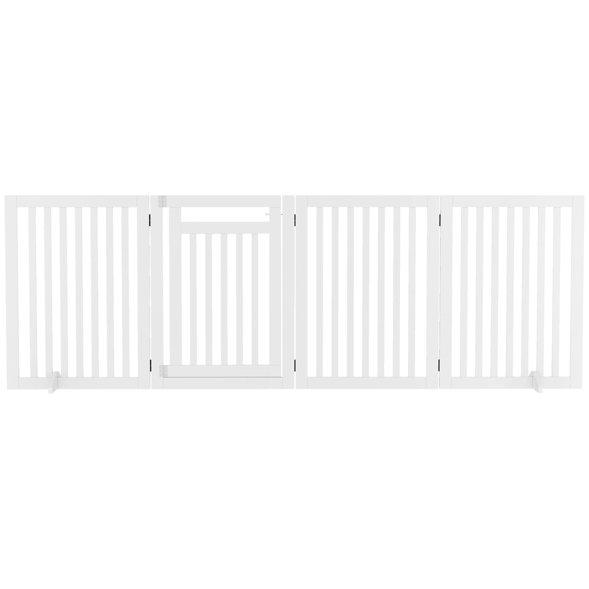Freestanding Dog Barrier with Feet 240 x 81 cm Wooden Pet Gate Stair Barrier Door Protection Gate Stair Gate for Stairs, Doors, Kitchen, Hallway, 4 Panels, White