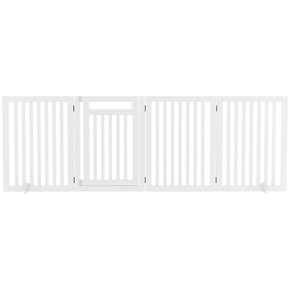 Freestanding Dog Barrier with Feet 240 x 81 cm Wooden Pet Gate Stair Barrier Door Protection Gate Stair Gate for Stairs, Doors, Kitchen, Hallway, 4 Panels, White