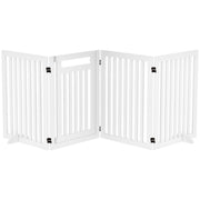 Freestanding Dog Barrier with Feet 240 x 81 cm Wooden Pet Gate Stair Barrier Door Protection Gate Stair Gate for Stairs, Doors, Kitchen, Hallway, 4 Panels, White