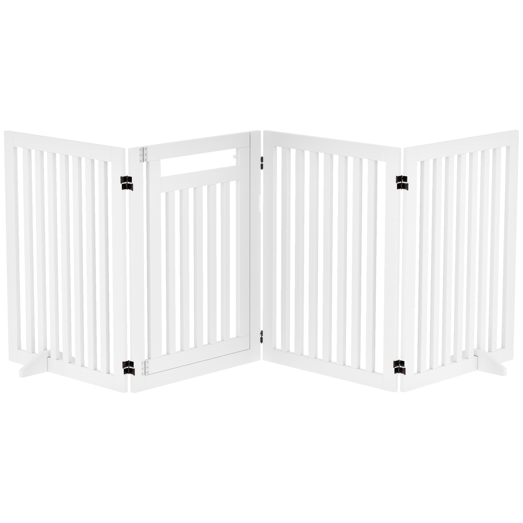 Freestanding Dog Barrier with Feet 240 x 81 cm Wooden Pet Gate Stair Barrier Door Protection Gate Stair Gate for Stairs, Doors, Kitchen, Hallway, 4 Panels, White