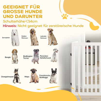 Freestanding Dog Barrier with Feet 240 x 81 cm Wooden Pet Gate Stair Barrier Door Protection Gate Stair Gate for Stairs, Doors, Kitchen, Hallway, 4 Panels, White