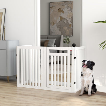 Freestanding Dog Barrier with Feet 240 x 81 cm Wooden Pet Gate Stair Barrier Door Protection Gate Stair Gate for Stairs, Doors, Kitchen, Hallway, 4 Panels, White