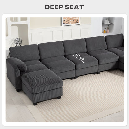 U-Shaped Corner Sofa, 292 x 224 cm (115" x 88") Sectional — Cord Fabric, Pocket-Sprung Cushions, Thick Padded Arms, Removable Ottoman, Sleeper Sofa, Dark Gray