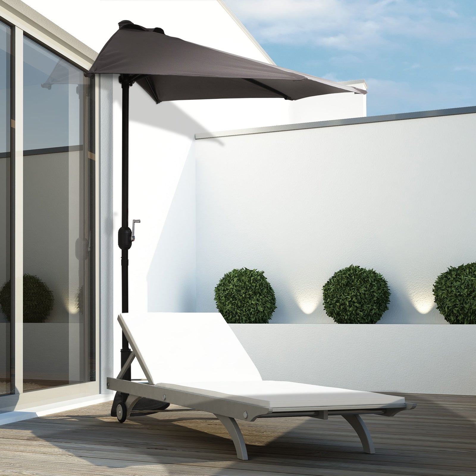 Parasol 106.2x54.3x92.9 inches Garden Umbrella with Crank and Semicircular Shape for Outdoor, Terrace, Patio, Pool Gray