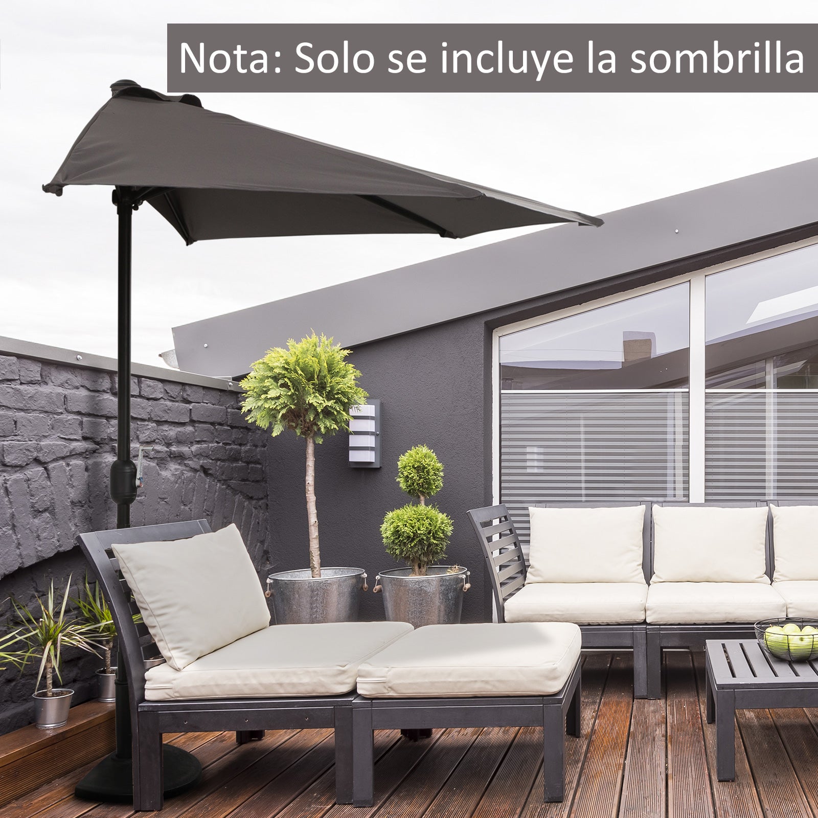 Parasol 106.2x54.3x92.9 inches Garden Umbrella with Crank and Semicircular Shape for Outdoor, Terrace, Patio, Pool Gray