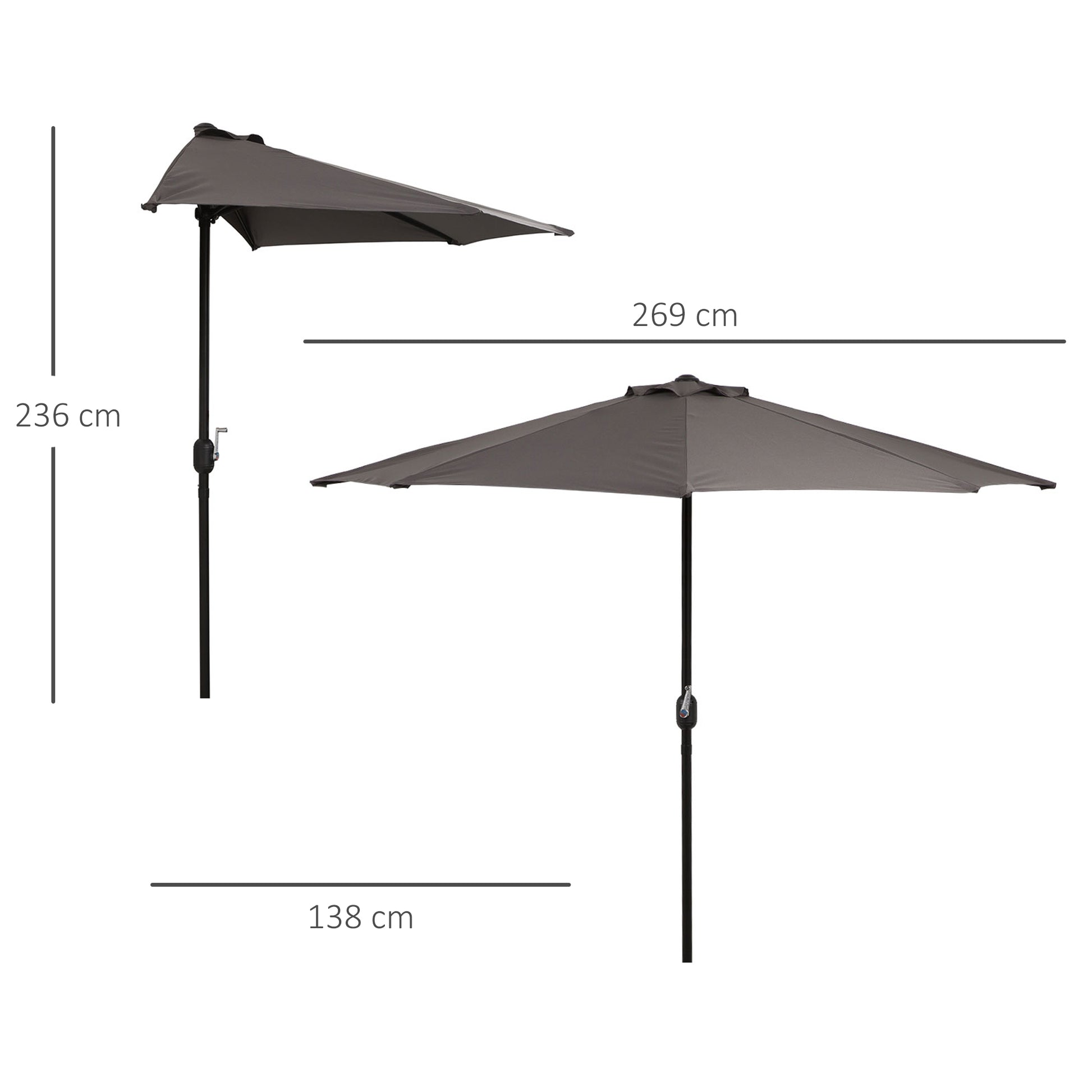 Parasol 106.2x54.3x92.9 inches Garden Umbrella with Crank and Semicircular Shape for Outdoor, Terrace, Patio, Pool Gray