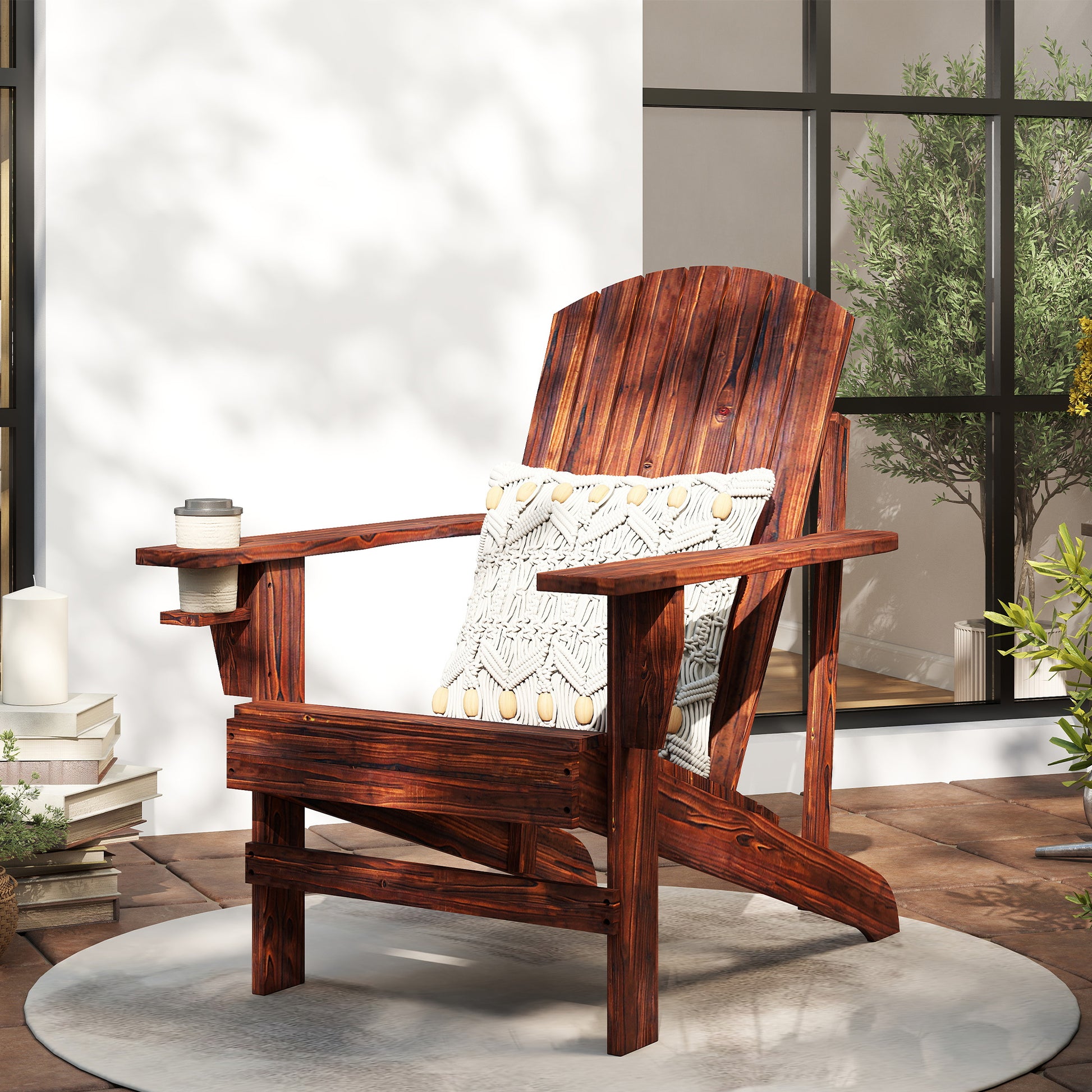 Adirondack Garden Chair with Cup Holder Garden Lounger Balcony Chair Solid Wood Charcoal 72.5 x 97 x 93 cm