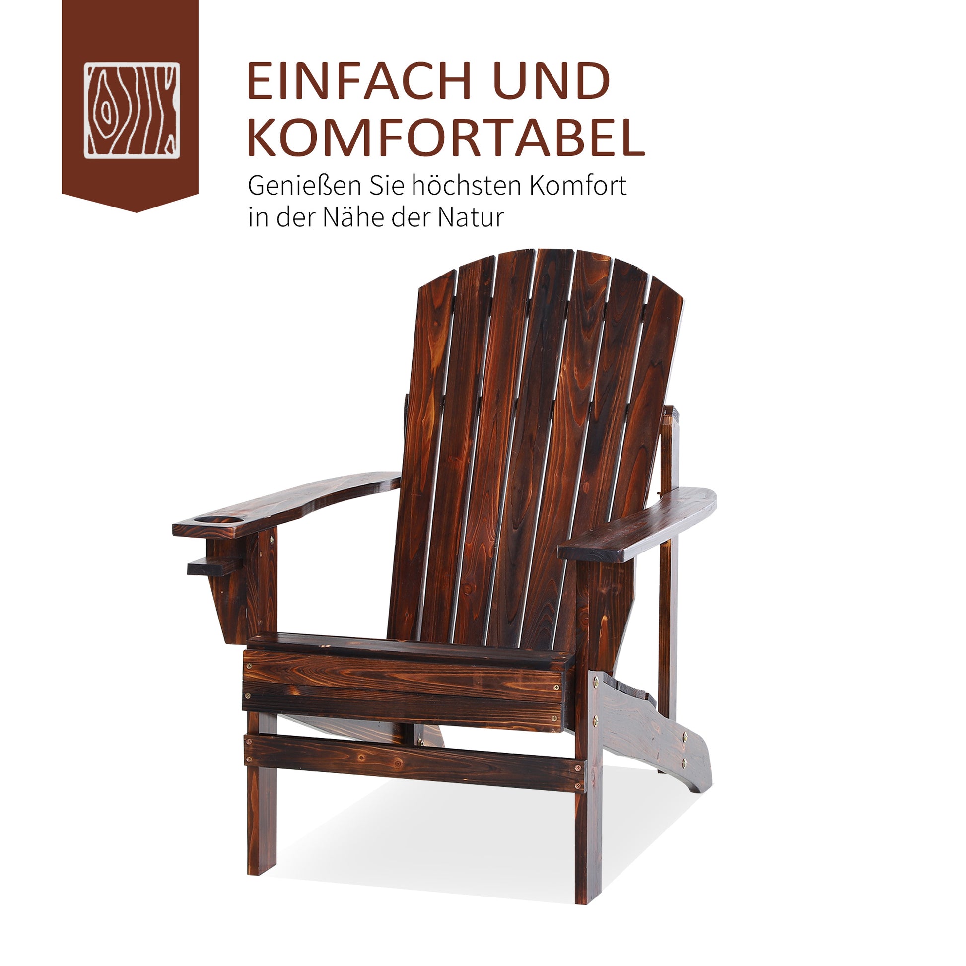 Adirondack Garden Chair with Cup Holder Garden Lounger Balcony Chair Solid Wood Charcoal 72.5 x 97 x 93 cm