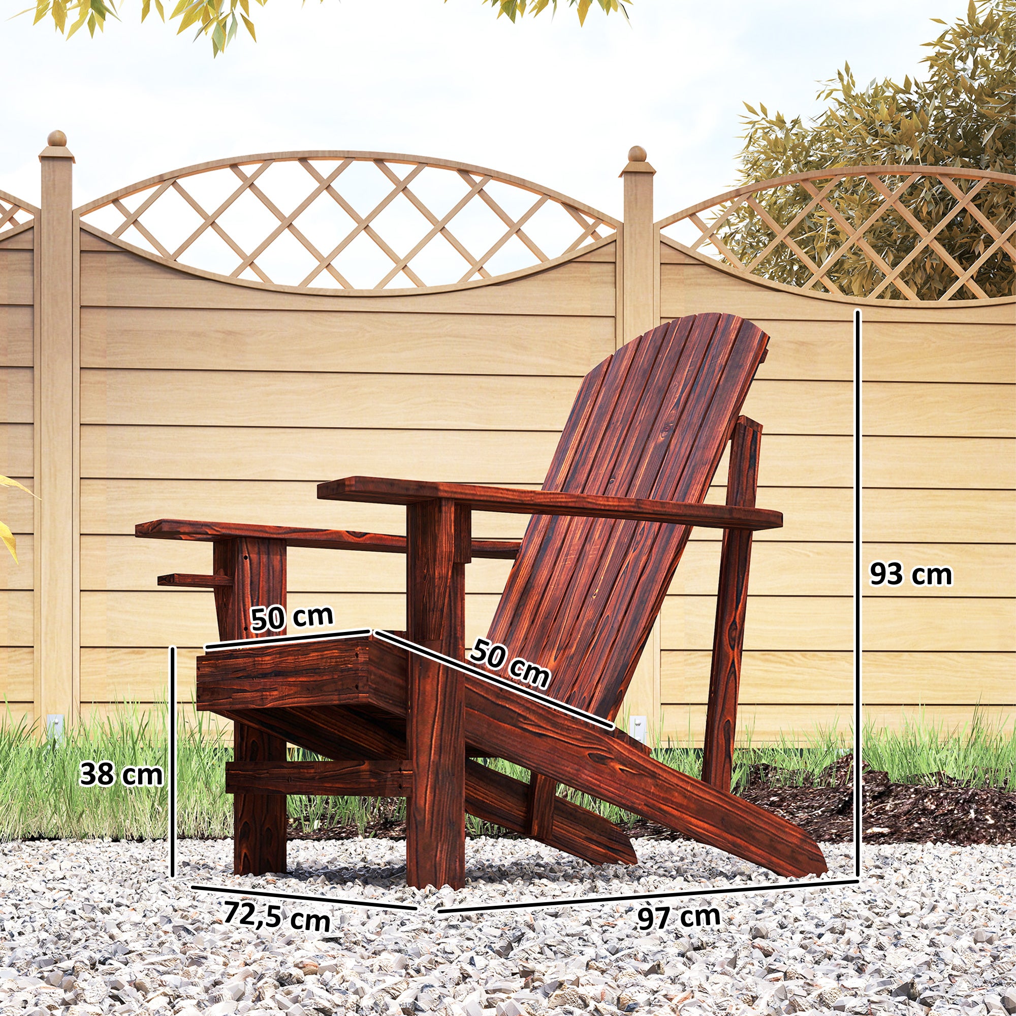 Adirondack Garden Chair with Cup Holder Garden Lounger Balcony Chair Solid Wood Charcoal 72.5 x 97 x 93 cm
