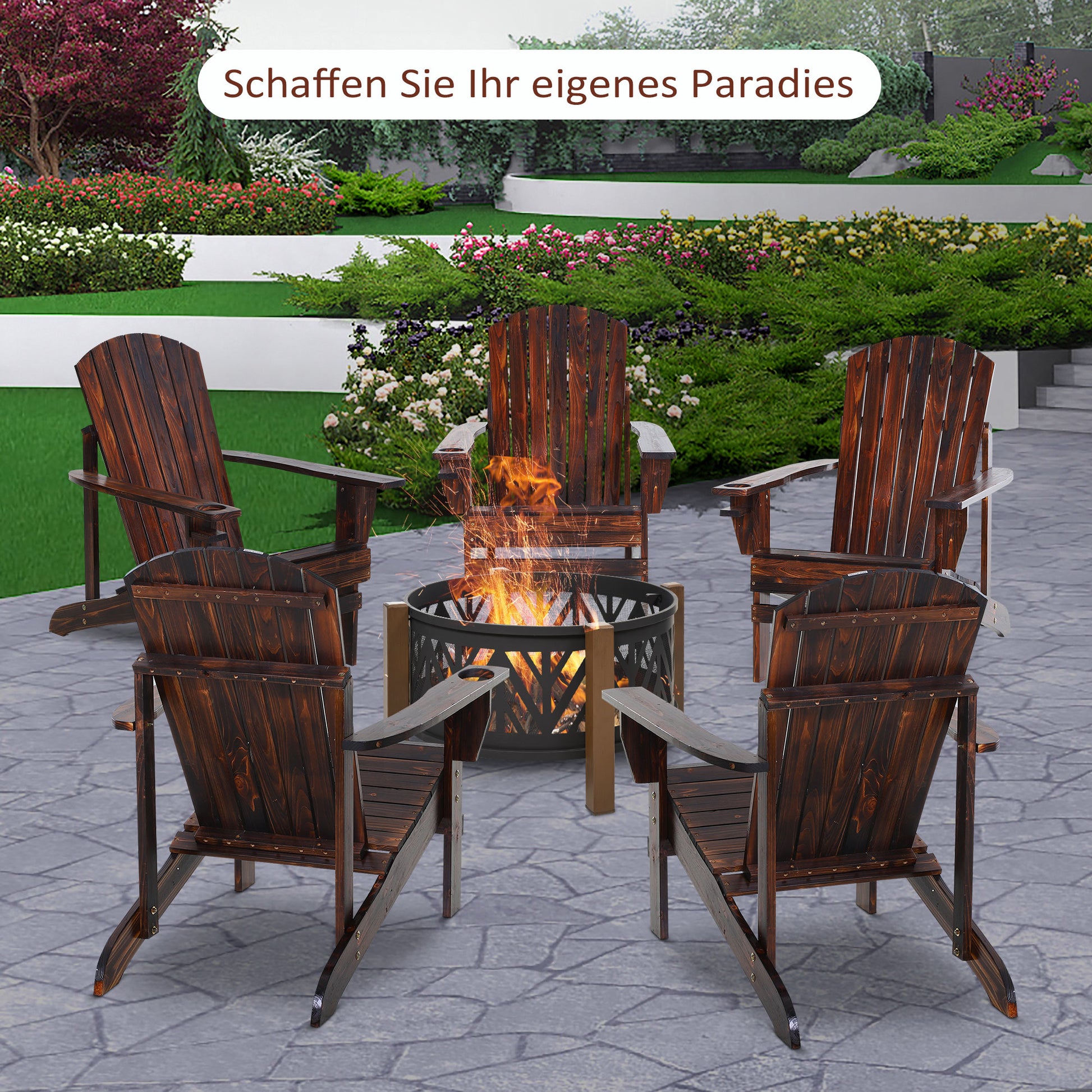 Adirondack Garden Chair with Cup Holder Garden Lounger Balcony Chair Solid Wood Charcoal 72.5 x 97 x 93 cm