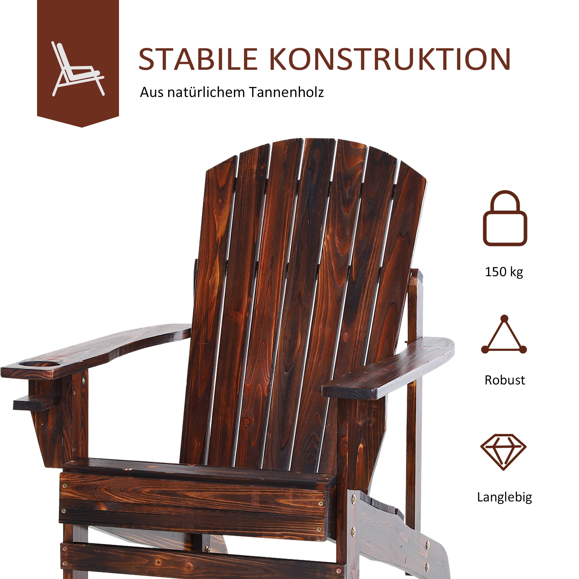 Adirondack Garden Chair with Cup Holder Garden Lounger Balcony Chair Solid Wood Charcoal 72.5 x 97 x 93 cm