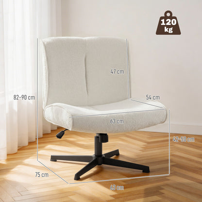 Velvet-Style Swivel Lounge Chair — Height-Adjustable Padded Reading Chair with Cross-Leg Steel Base, Cream White
