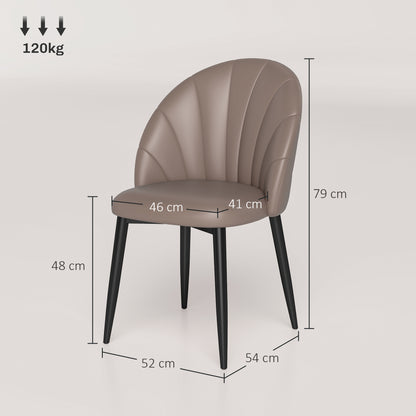 Set of 2 Dining Room Chairs, Modern Kitchen Chairs with Shell Back and Metal Legs, PU Upholstered Chair for Kitchen, Bedroom, Office, and Living Room, Brown