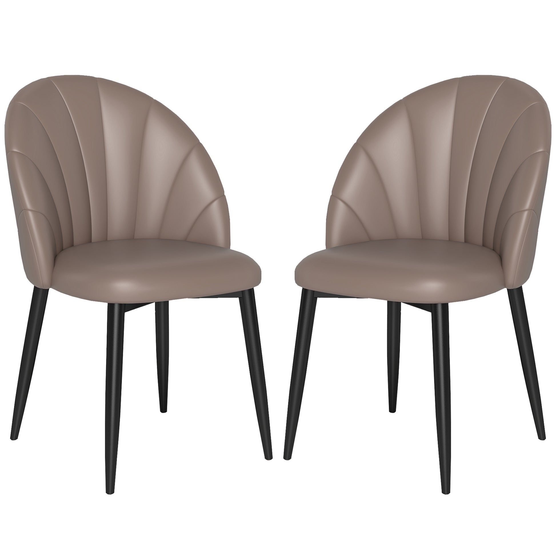 Set of 2 Dining Room Chairs, Modern Kitchen Chairs with Shell Back and Metal Legs, PU Upholstered Chair for Kitchen, Bedroom, Office, and Living Room, Brown