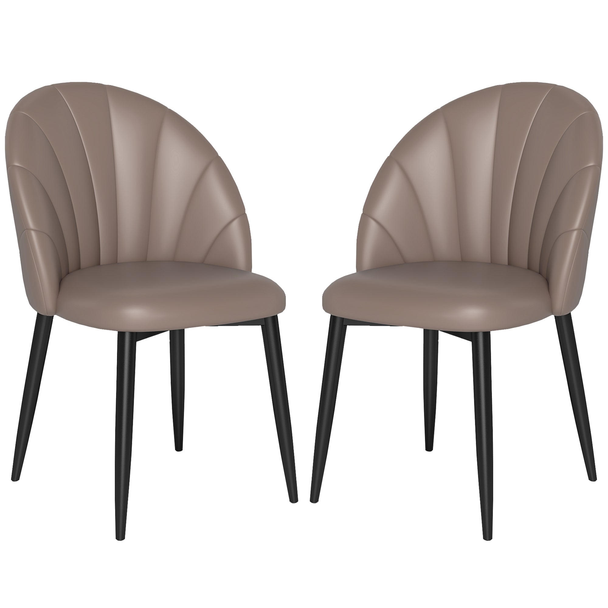 Set of 2 Dining Room Chairs, Modern Kitchen Chairs with Shell Back and Metal Legs, PU Upholstered Chair for Kitchen, Bedroom, Office, and Living Room, Brown