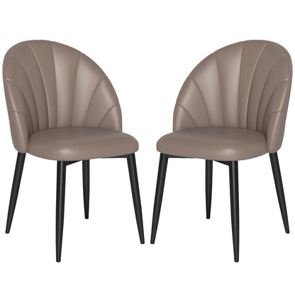 Set of 2 Dining Room Chairs, Modern Kitchen Chairs with Shell Back and Metal Legs, PU Upholstered Chair for Kitchen, Bedroom, Office, and Living Room, Brown