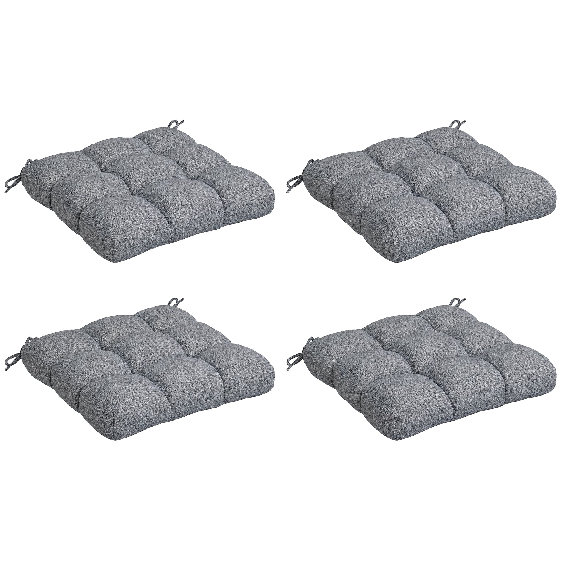 Dining Chair Cushion Set 48x48x10 cm Set of 4 Waterproof and Anti-UV Garden Chair Cushions with 2 Gray Fixing Cords