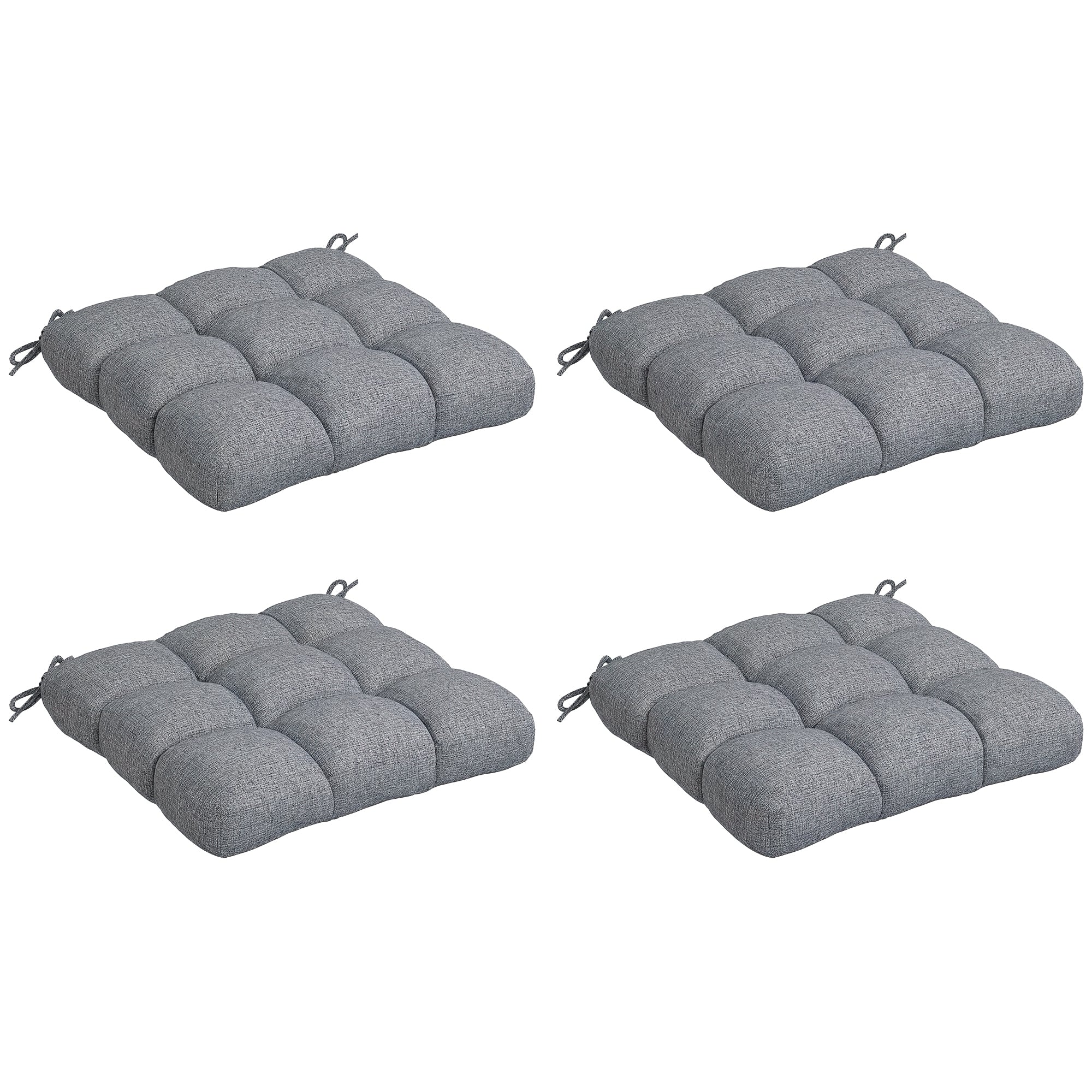 Dining Chair Cushion Set 48x48x10 cm Set of 4 Waterproof and Anti-UV Garden Chair Cushions with 2 Gray Fixing Cords