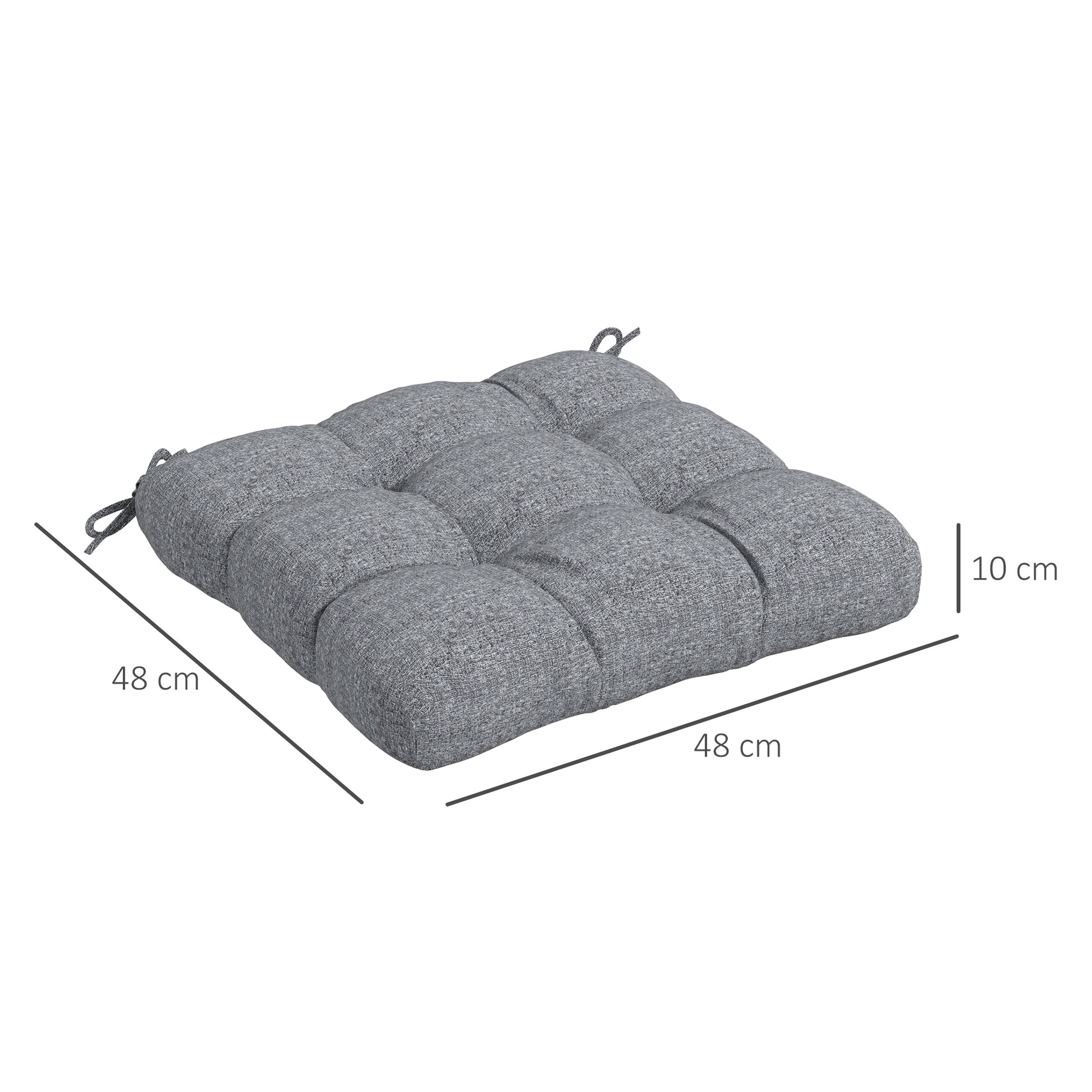 Dining Chair Cushion Set 48x48x10 cm Set of 4 Waterproof and Anti-UV Garden Chair Cushions with 2 Gray Fixing Cords