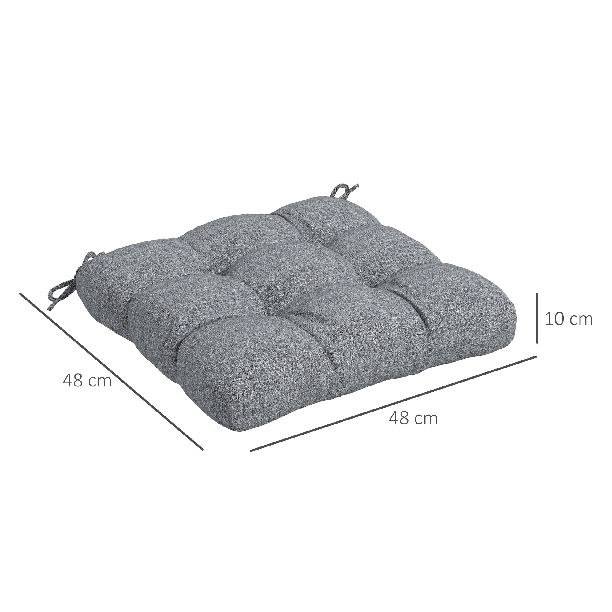 Dining Chair Cushion Set 48x48x10 cm Set of 4 Waterproof and Anti-UV Garden Chair Cushions with 2 Gray Fixing Cords