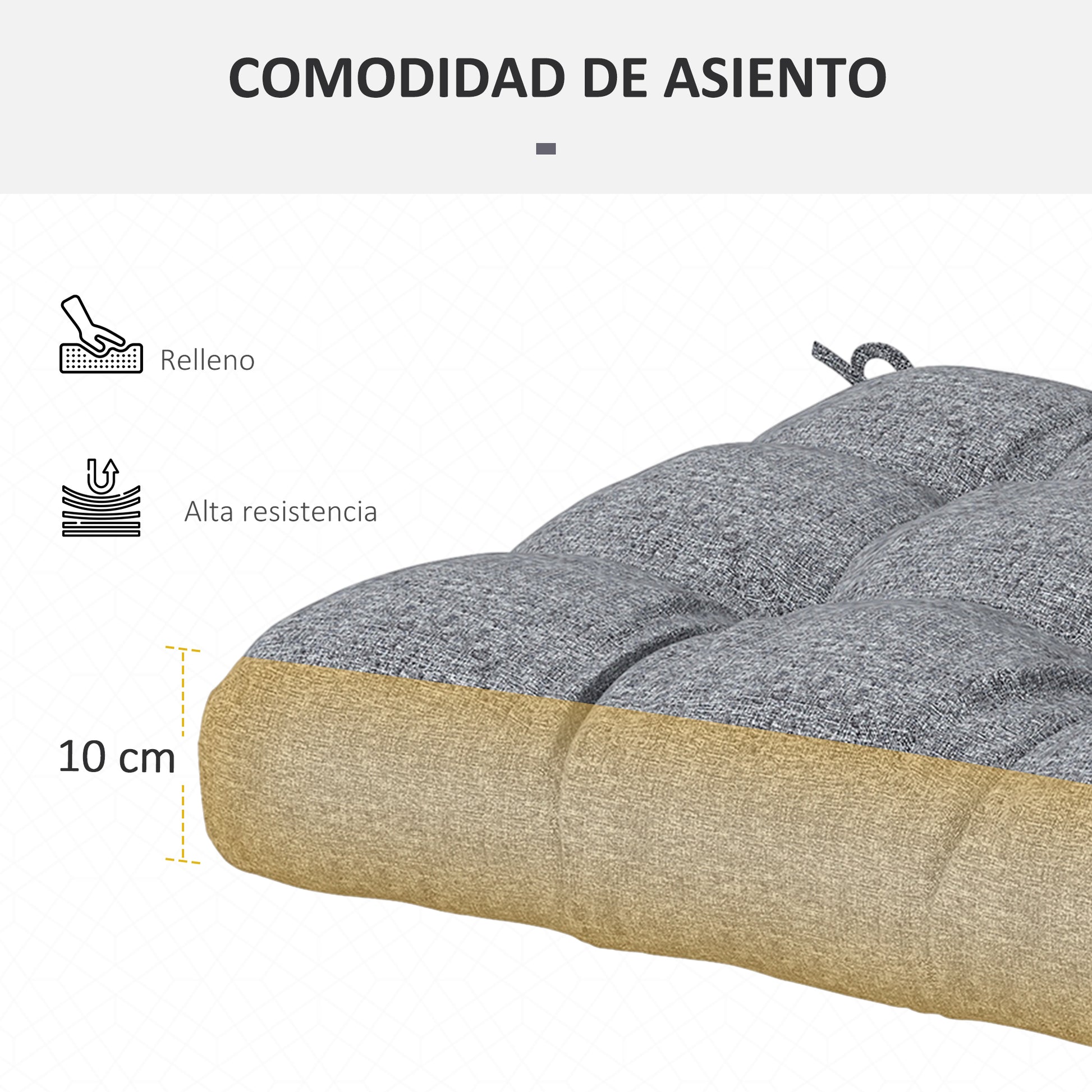 Dining Chair Cushion Set 48x48x10 cm Set of 4 Waterproof and Anti-UV Garden Chair Cushions with 2 Gray Fixing Cords