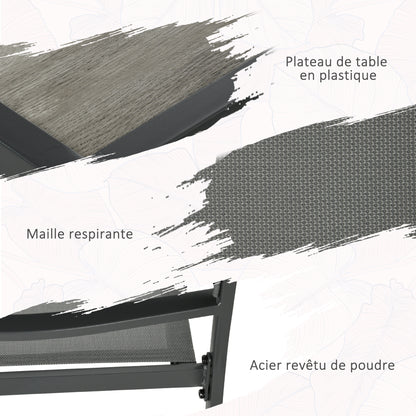 Steel Garden Set 7 Pieces Dining Set with 1 Table and 6 Stackable Metal Epoxy Textilene Dark Gray Chairs