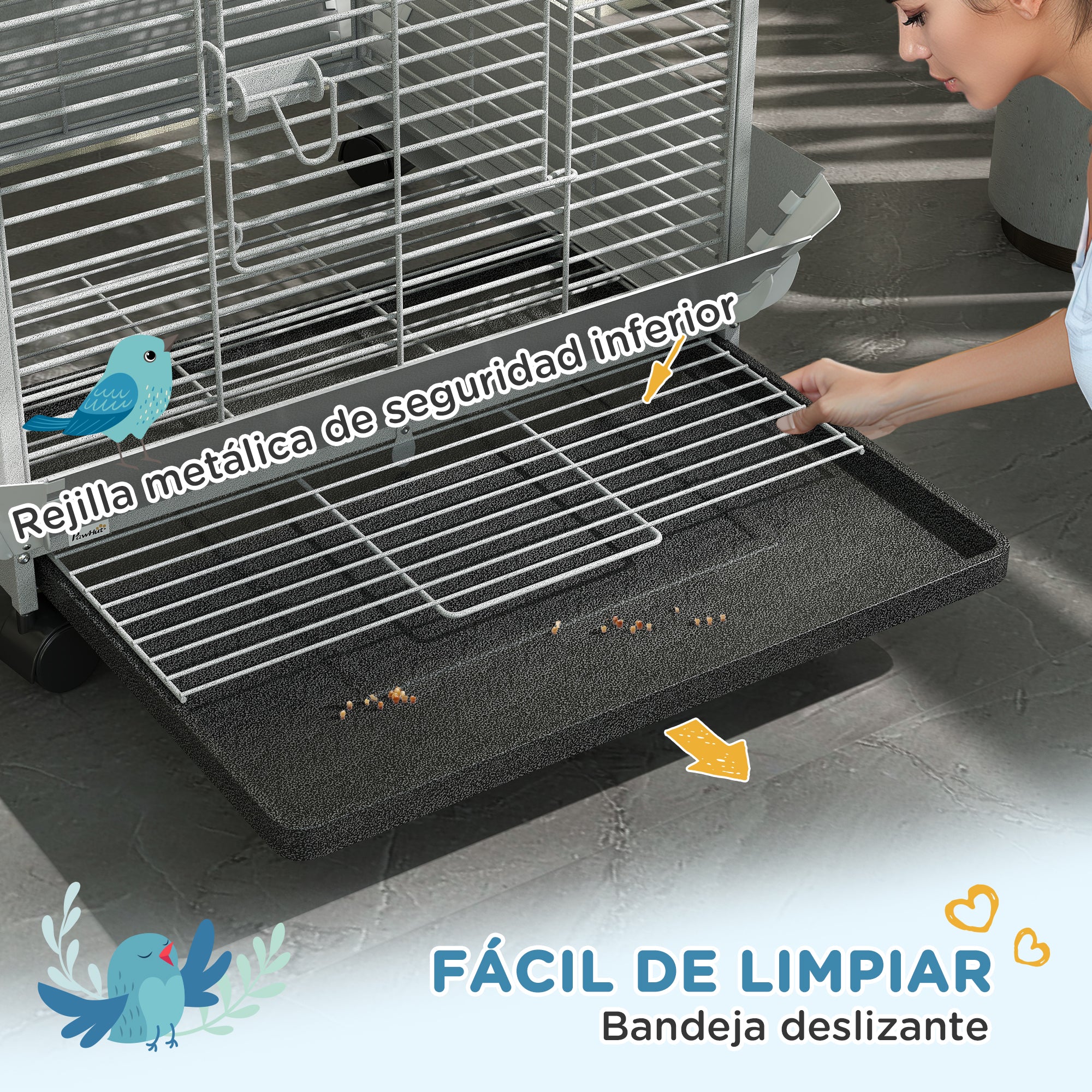 Bird Cage Parrot Cage with Wheels Perches Feeders and Removable Tray Birdhouse for Cockatoos Parrots 79x73x146 cm Light Gray
