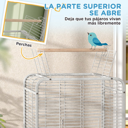 Bird Cage Parrot Cage with Wheels Perches Feeders and Removable Tray Birdhouse for Cockatoos Parrots 79x73x146 cm Light Gray